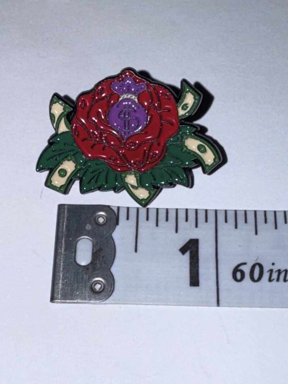 Red Rose Flower Money Pin Brooch